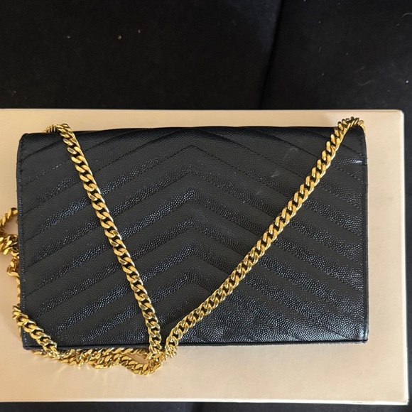 Yves Saint Laurent Black Clutch with Gold Chain - Picture 6 of 11